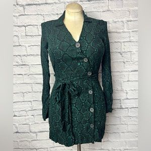 zara womens green snake reptile print long sleeve mini dress Medium